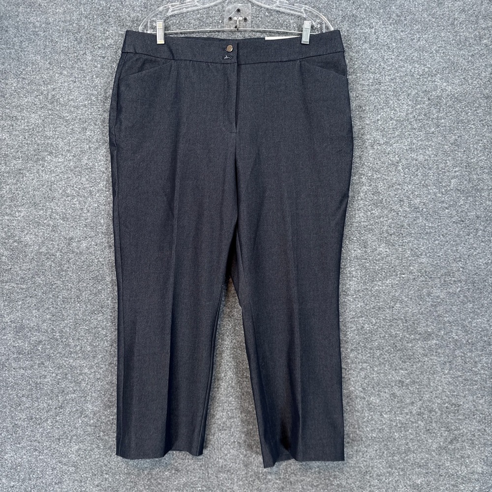 Chicos Pants Women 14 Blue Straight Leg Secret Stretch Crop Chinos Plus Size NEW